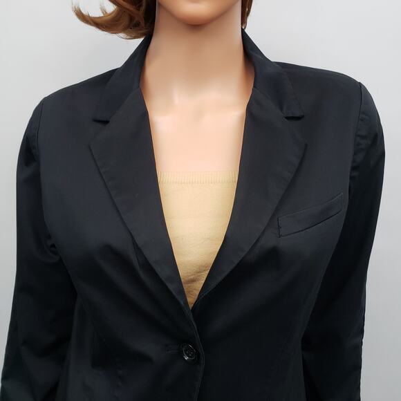 Michael Kors Blazer Jacket Women 4 Angled Hem Ruched Sleeves Lined Black Cotton - Picture 6 of 12